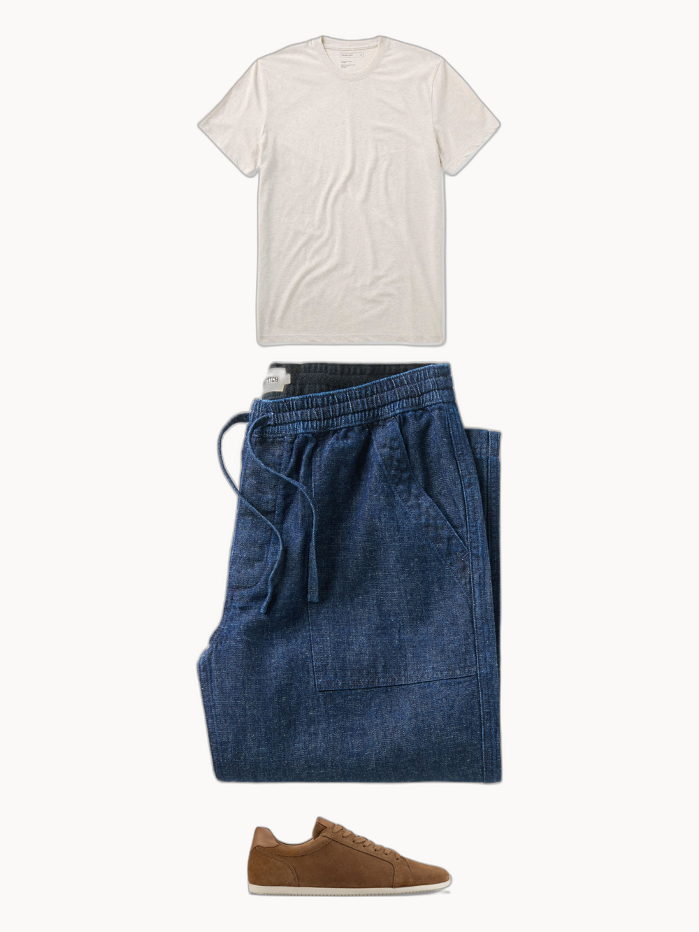 Ecru Tee & Indigo Denim — outfit collage