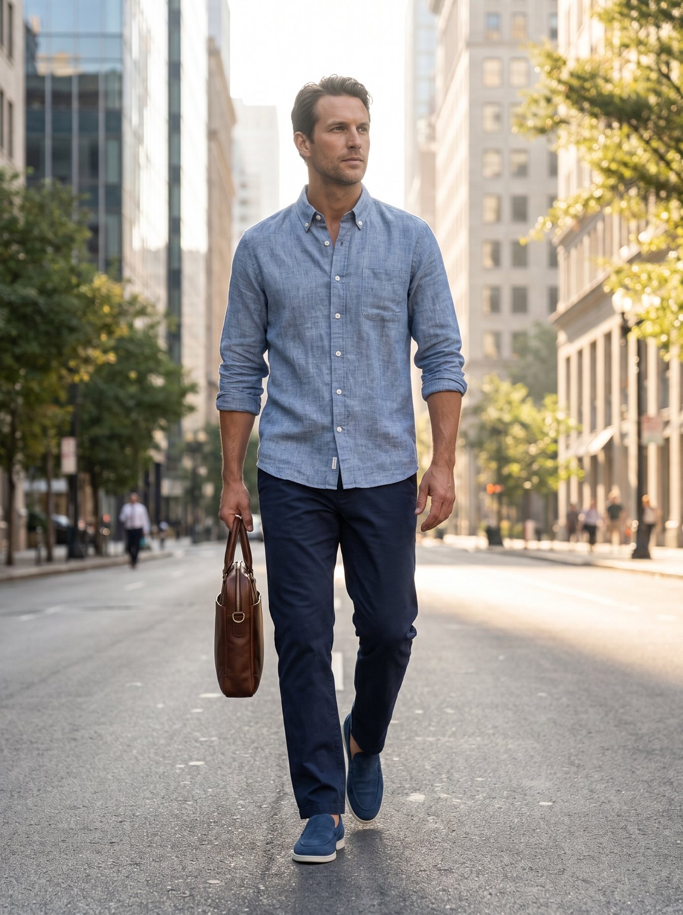 Tonal Blue Office Relaxed — a model wearing the look